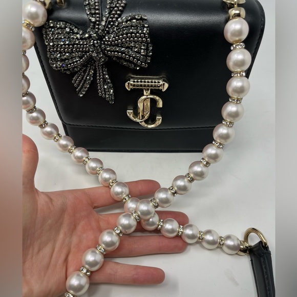Jimmy Choo Varenne Quad XS Avenue Box Leather Bag Black Pearl Strap Mini - Picture 12 of 12